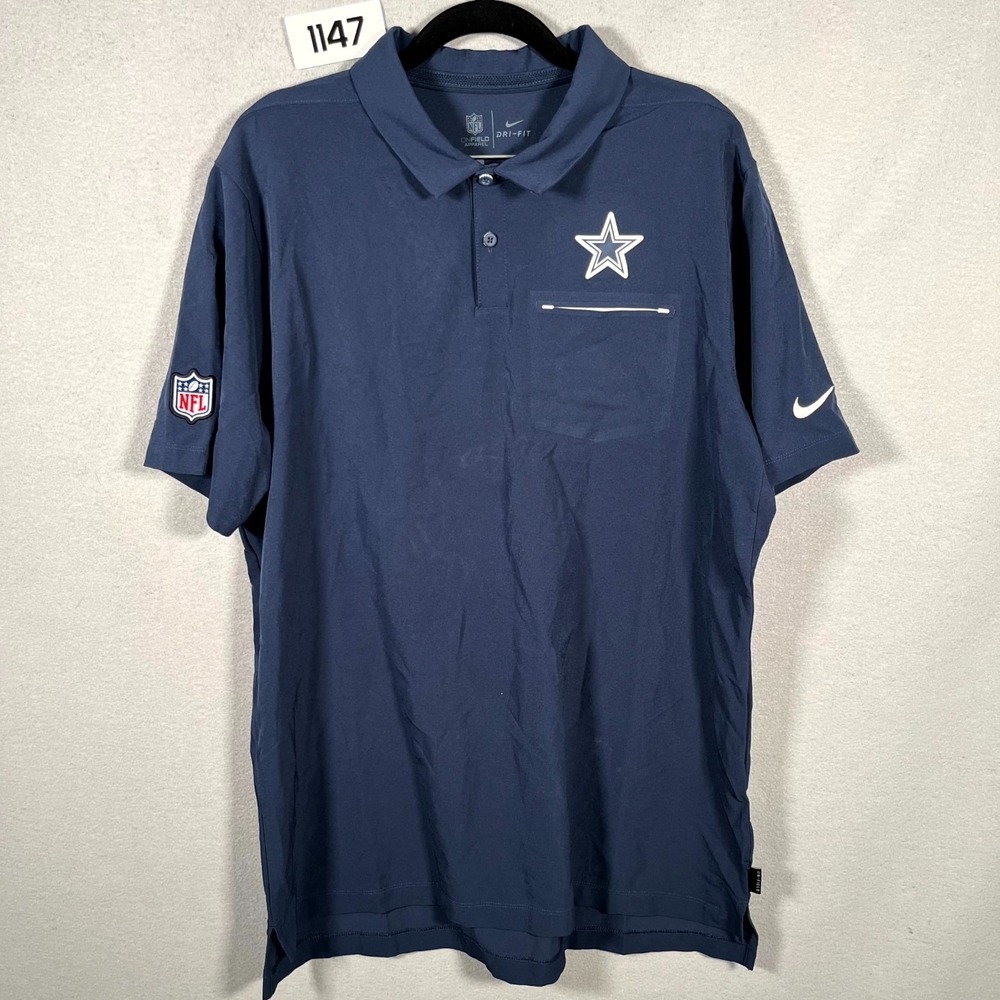 Dallas Cowboys Polo Shirt Mens Large Blue NFL Nike Dri Fit Stretch Short Sleeve